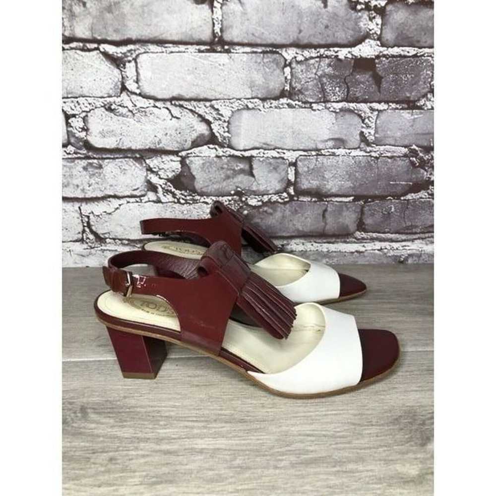 TOD'S Burgundy Patent Leather White Open Toe Heel… - image 3