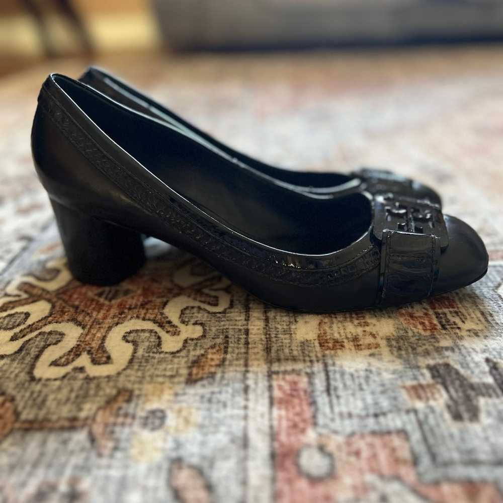 Tory Burch Black Leather Block Heel Shoe Size 10 - image 2