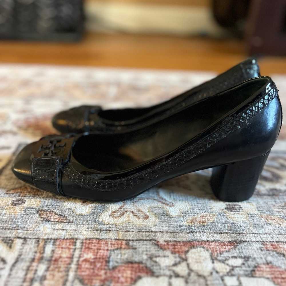 Tory Burch Black Leather Block Heel Shoe Size 10 - image 3