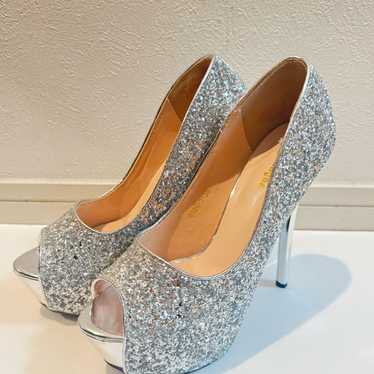 Exquisite Silver Glitter High Heels Approximately… - image 1