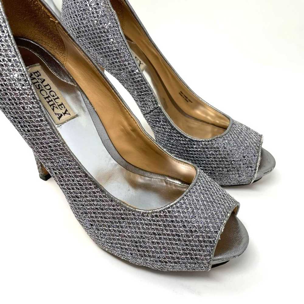 Badgley Mischa | Silver Heels Sparkle Peep Toe 8 … - image 3