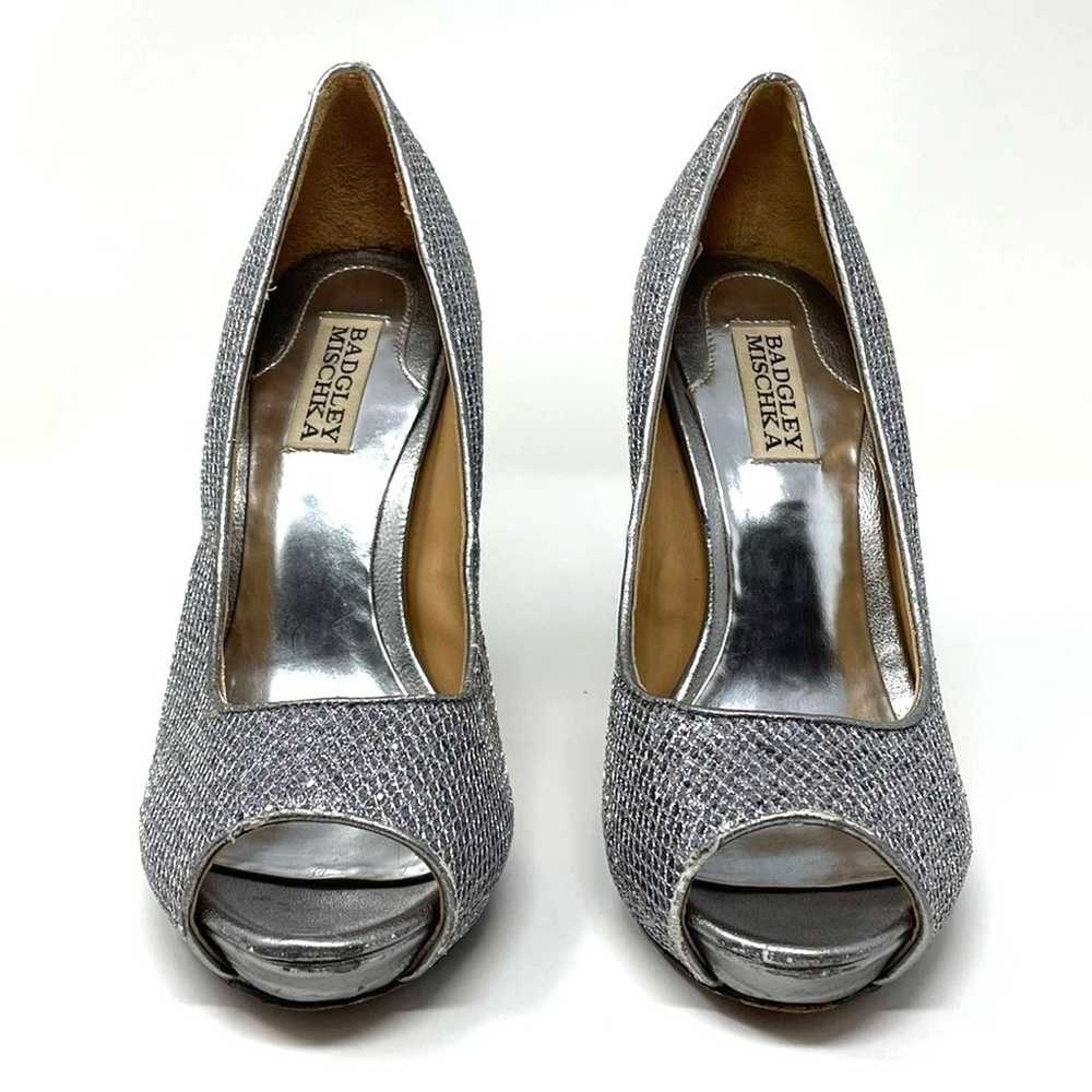 Badgley Mischa | Silver Heels Sparkle Peep Toe 8 … - image 4