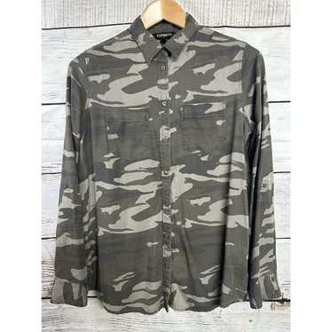 Express Camo Button Up Boyfriend Blouse  Small Gr… - image 1