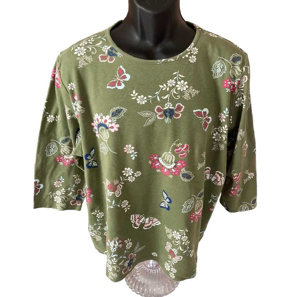 Vintage Kim Rogers Women's Curvy Fit Green Top wi… - image 1