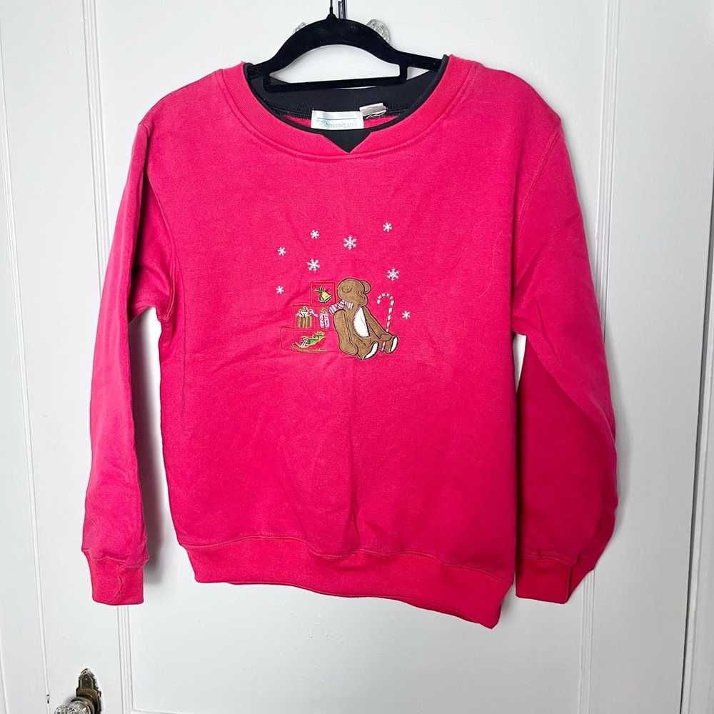 Vintage Christmas Holiday Applique Red Crewneck S… - image 1