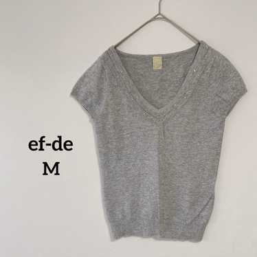 EFDE short-sleeved knit V-neck gray size M with b… - image 1