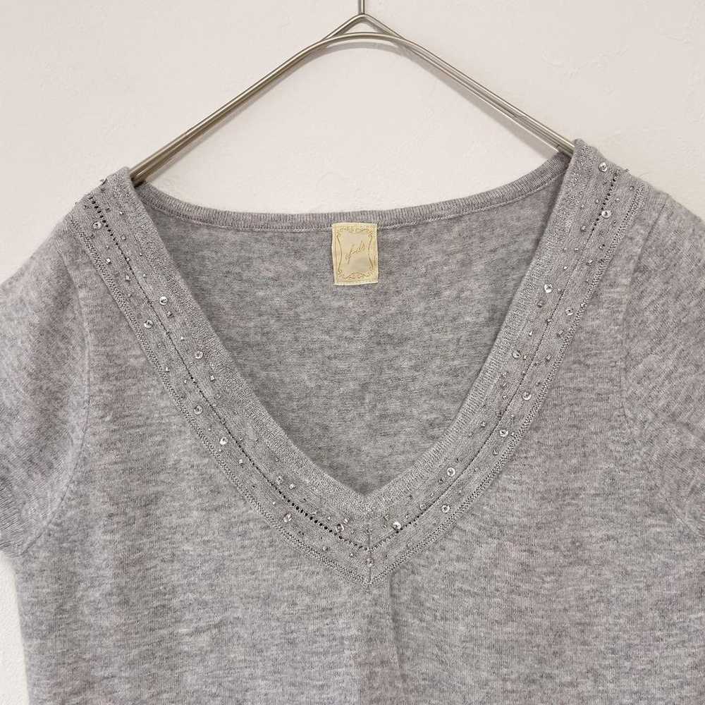 EFDE short-sleeved knit V-neck gray size M with b… - image 2