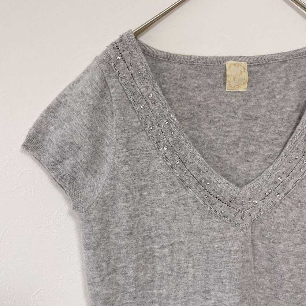 EFDE short-sleeved knit V-neck gray size M with b… - image 3