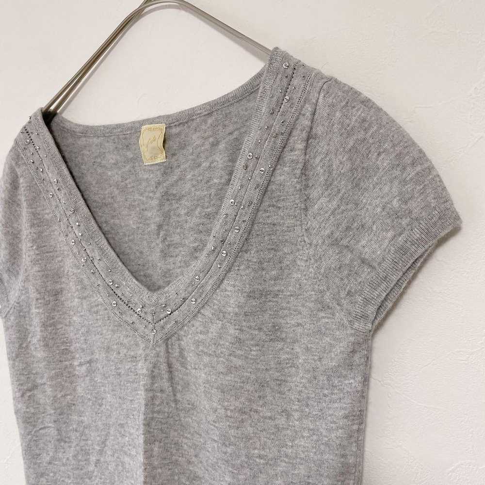 EFDE short-sleeved knit V-neck gray size M with b… - image 5