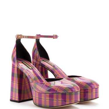 Larroude Ari Pumps in Pink Tartan Patent Leather