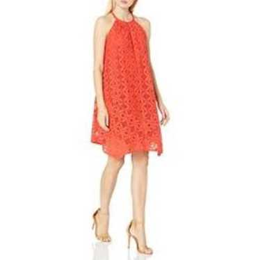 MAGGY LONDON Orange Lace Overlay Strappy Colorful… - image 1