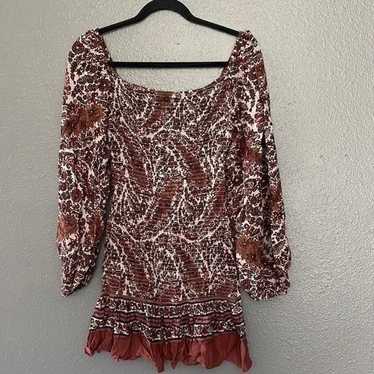 NWT Olivaceous smocked puff sleeve ruffle hem pai… - image 1