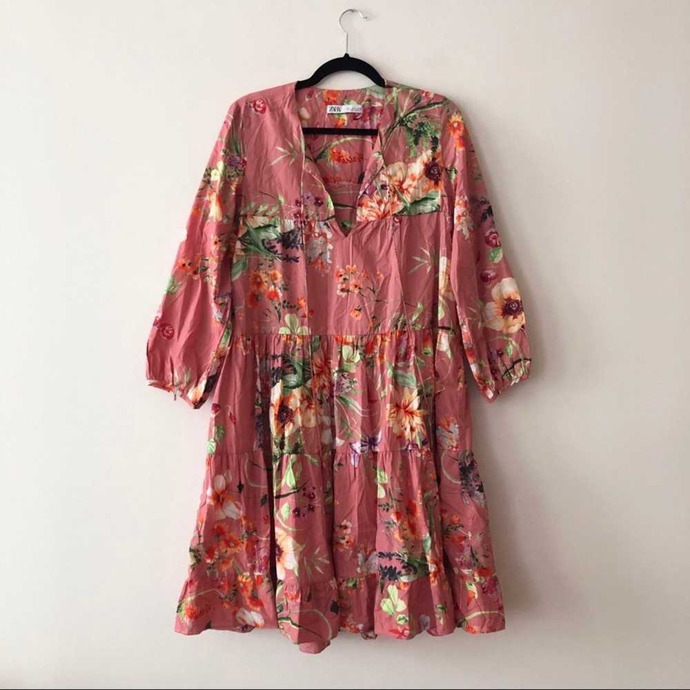 Zara Pink Tiered Floral Print Long Sleeve Dressl - image 3