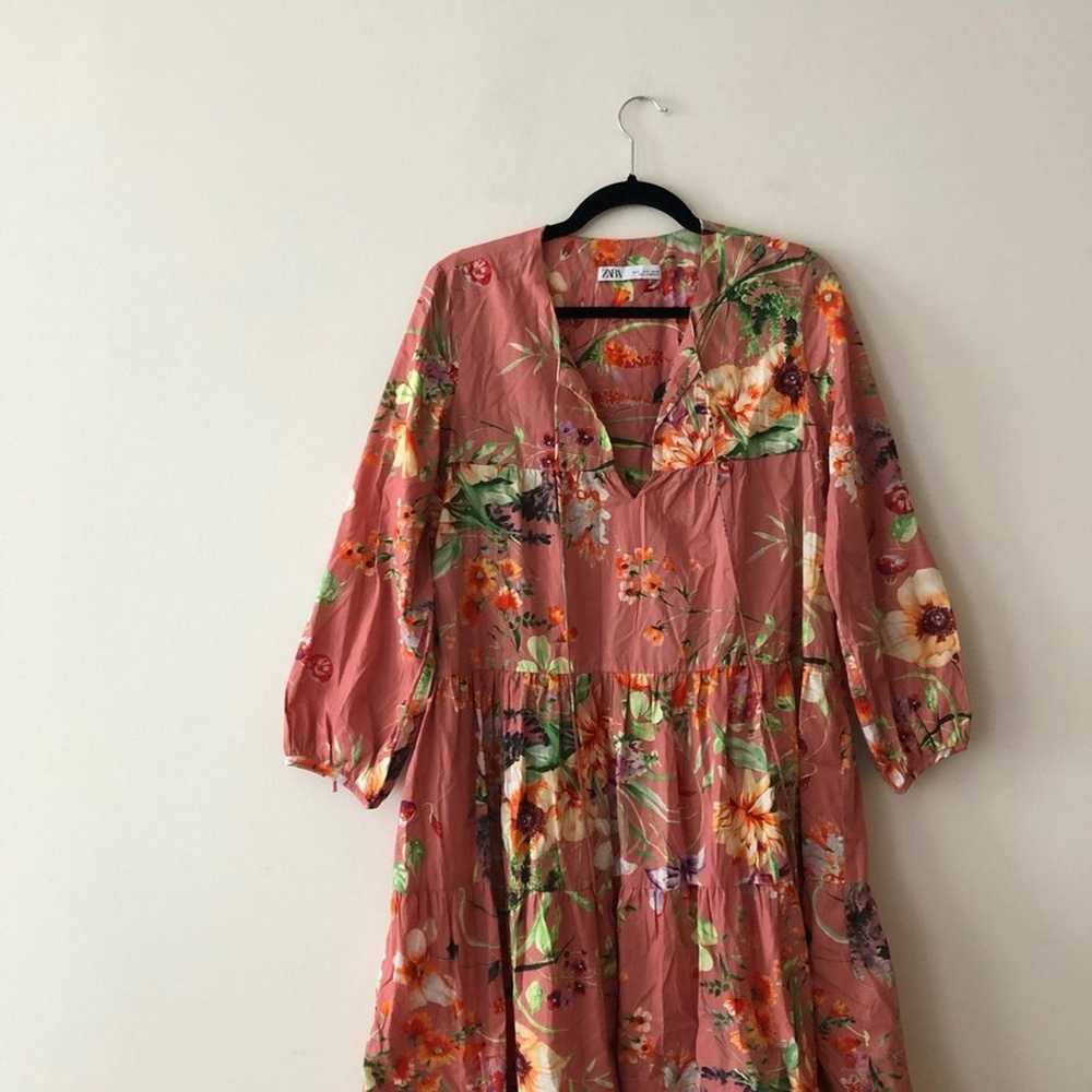 Zara Pink Tiered Floral Print Long Sleeve Dressl - image 4