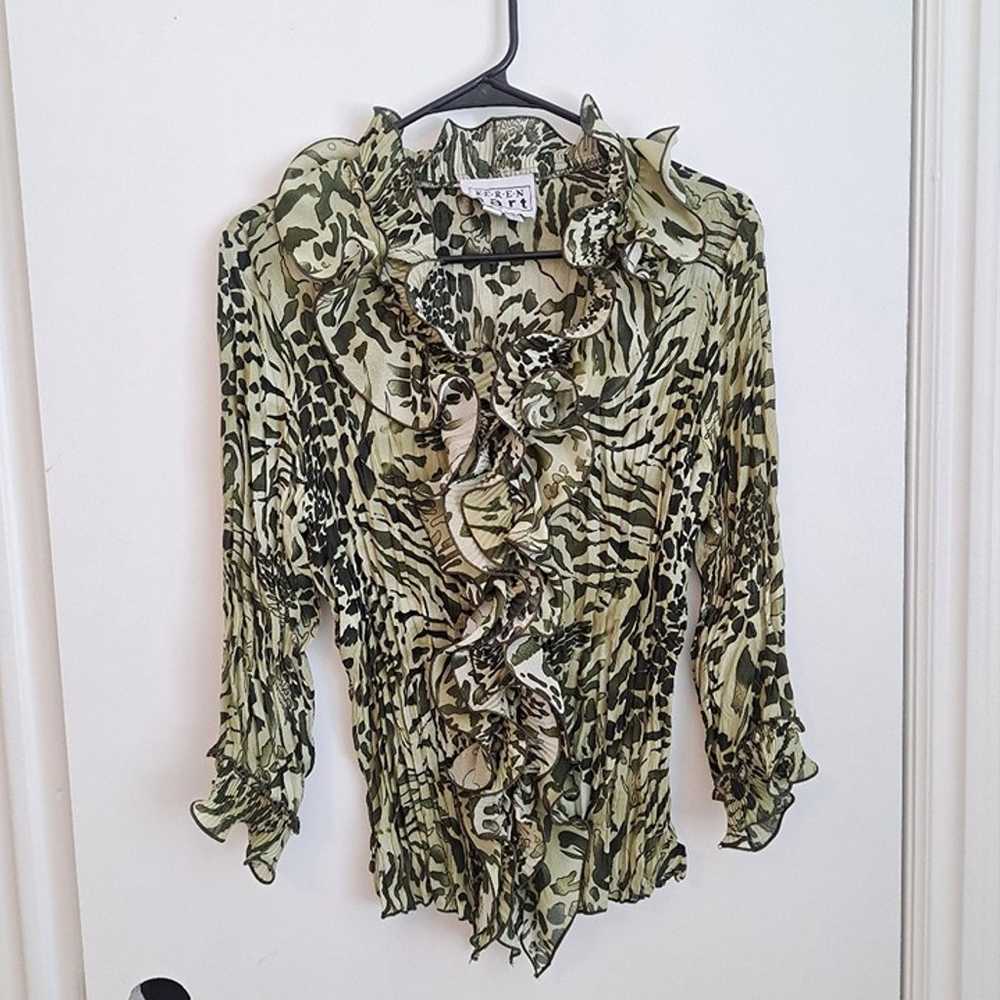 Vintage Karen Hart Women Green Ruffle Animal Danc… - image 1