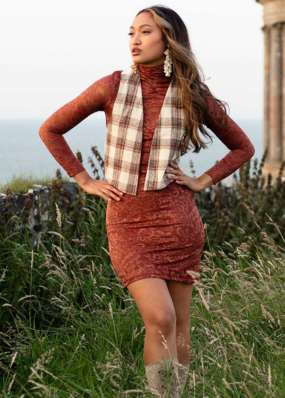 Joyfolie Mikah Vest in Ecru Plaid - image 3