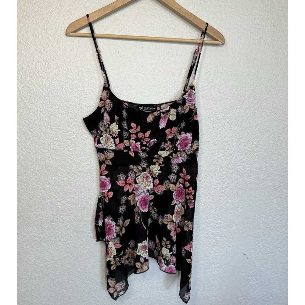 Vintage Babydoll Tank L Black Floral Sheer Mesh C… - image 1