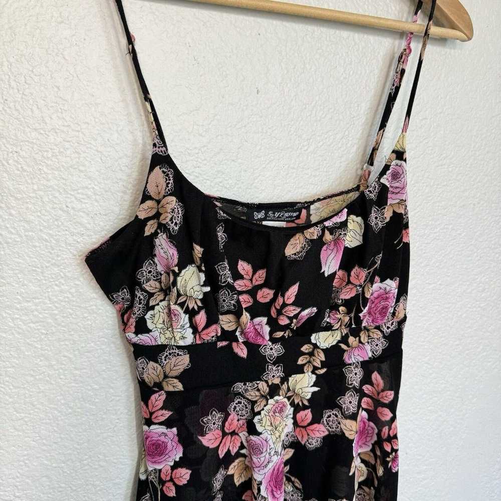 Vintage Babydoll Tank L Black Floral Sheer Mesh C… - image 2