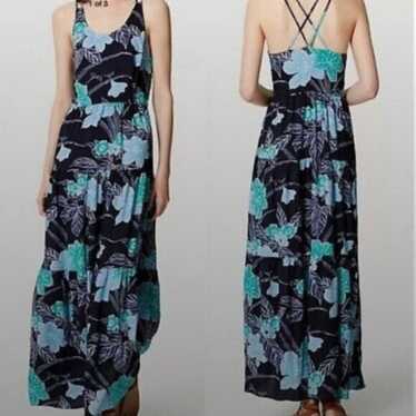 Loft navy blue floral tiered maxi dress - image 1