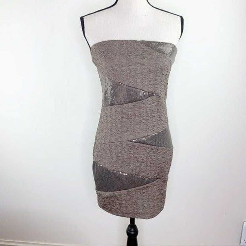 GRACIE Taupe Strapless Bodycon Mini Dress Sequins - image 1