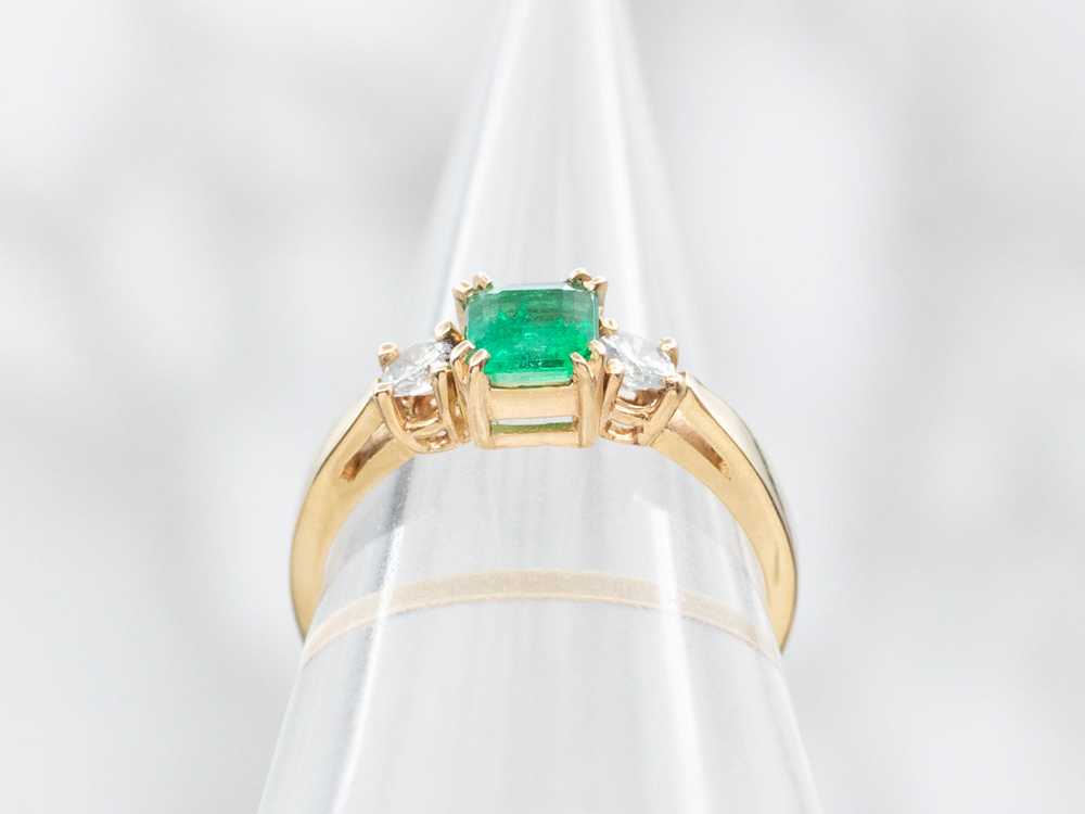 Emerald and Diamond Three Stone Ring in Yellow Go… - image 3