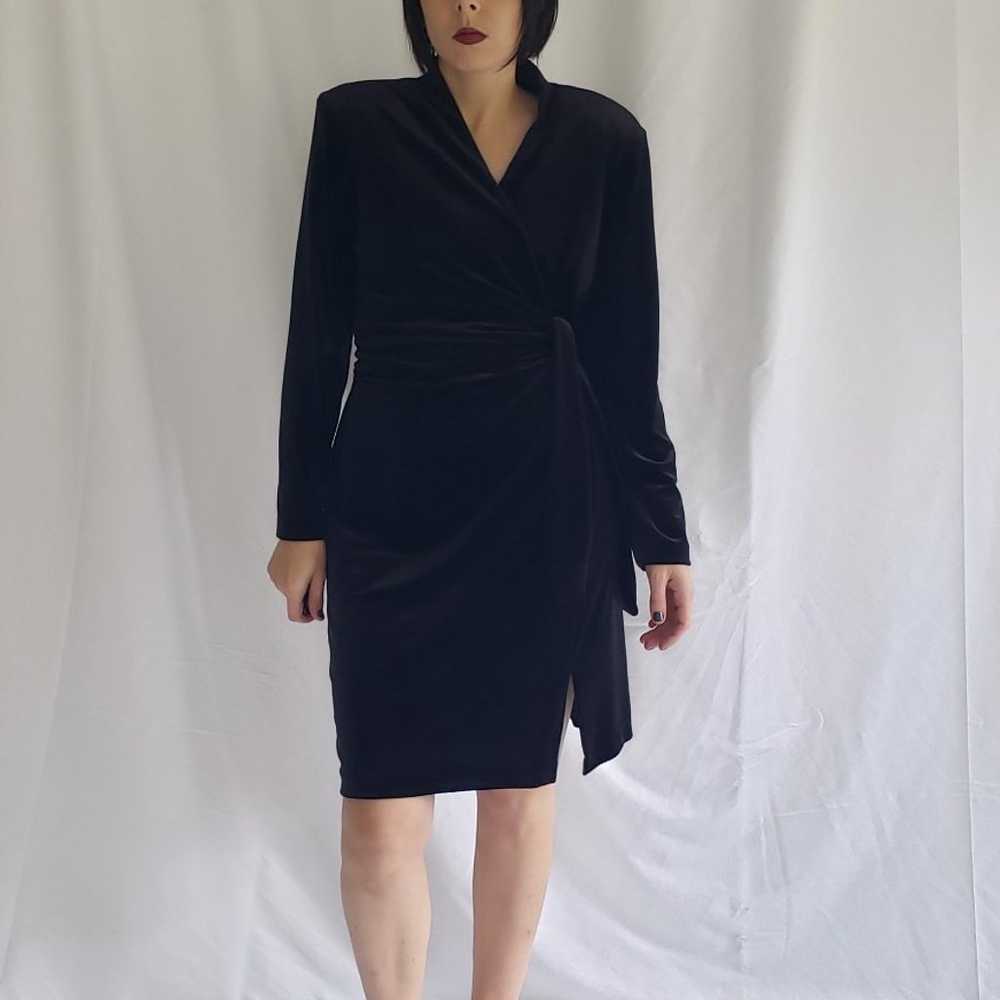 90s/Y2K Black Velvet Wrap Dress - image 1