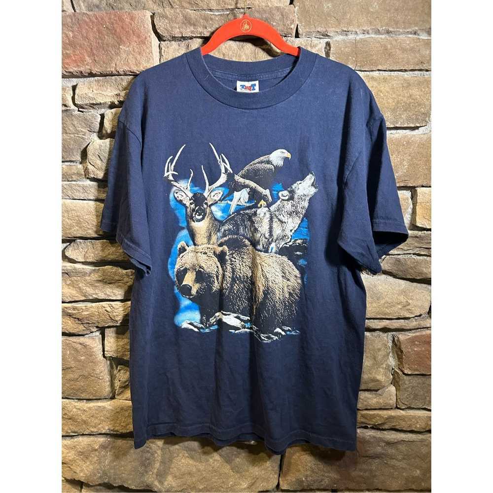 Vintage Vintage 1990s TNT NATURE Tshirt Fire Deer… - image 1