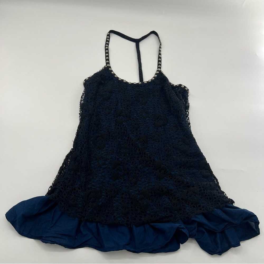 Free People Mini Dress Tunic Black Lace and Navy … - image 1