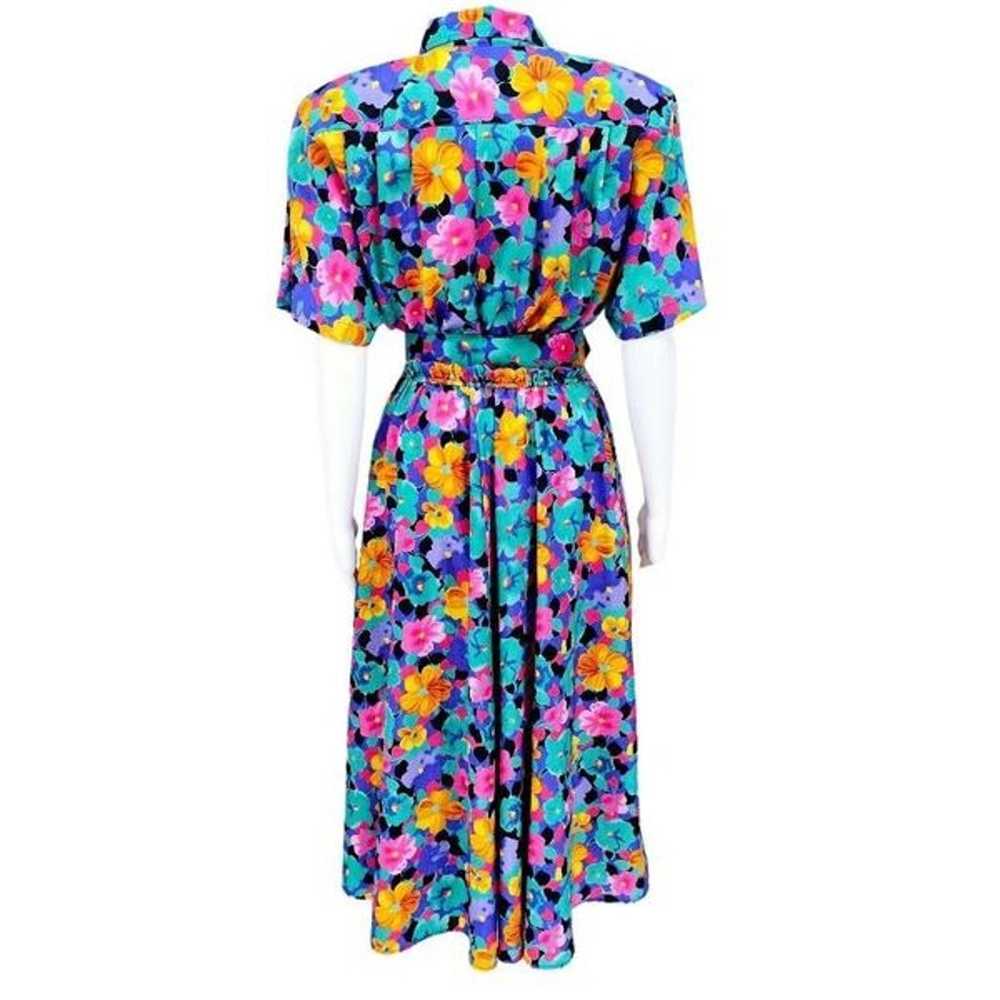 Vintage 80s Floral Maxi A-Line Belted Dress 6 - image 3