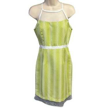 J. Taylor Illusion Dress Lime Green White Chevron… - image 1