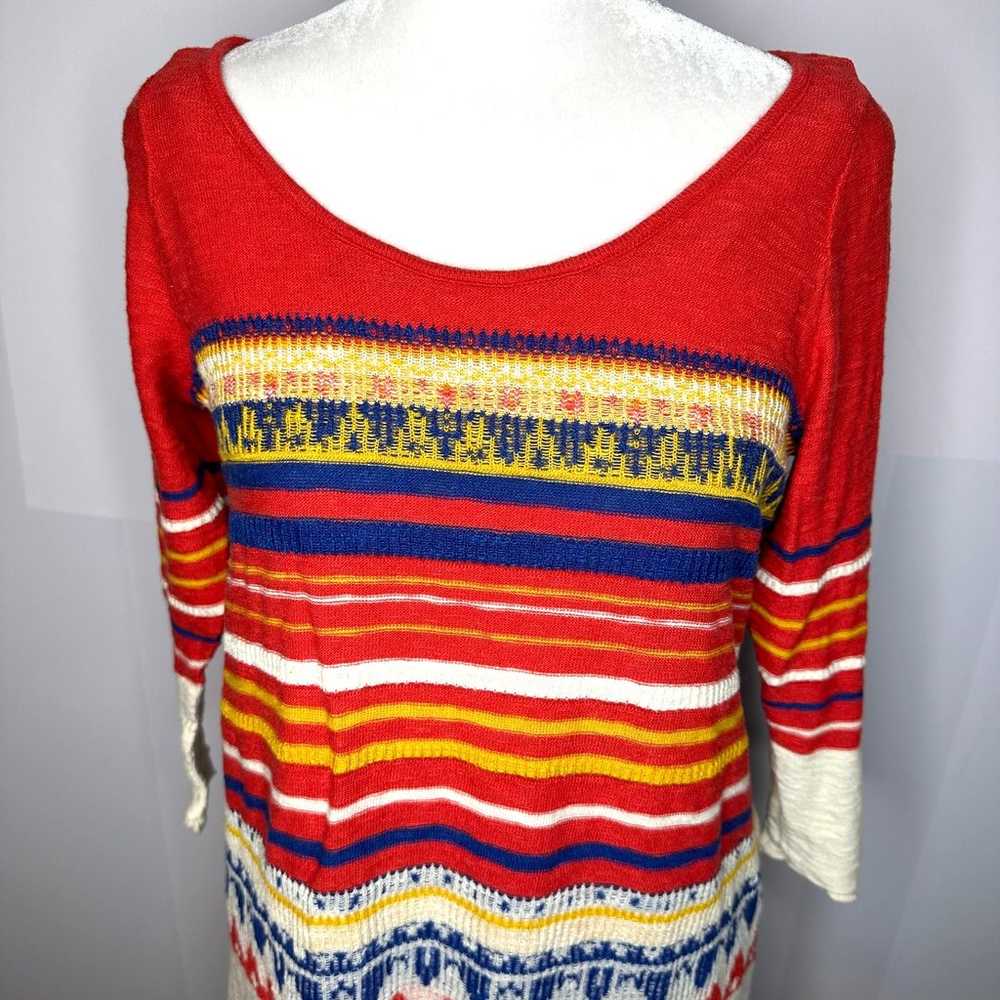 Free People Alpine Stripe Red Boho Aztec Long Sle… - image 4