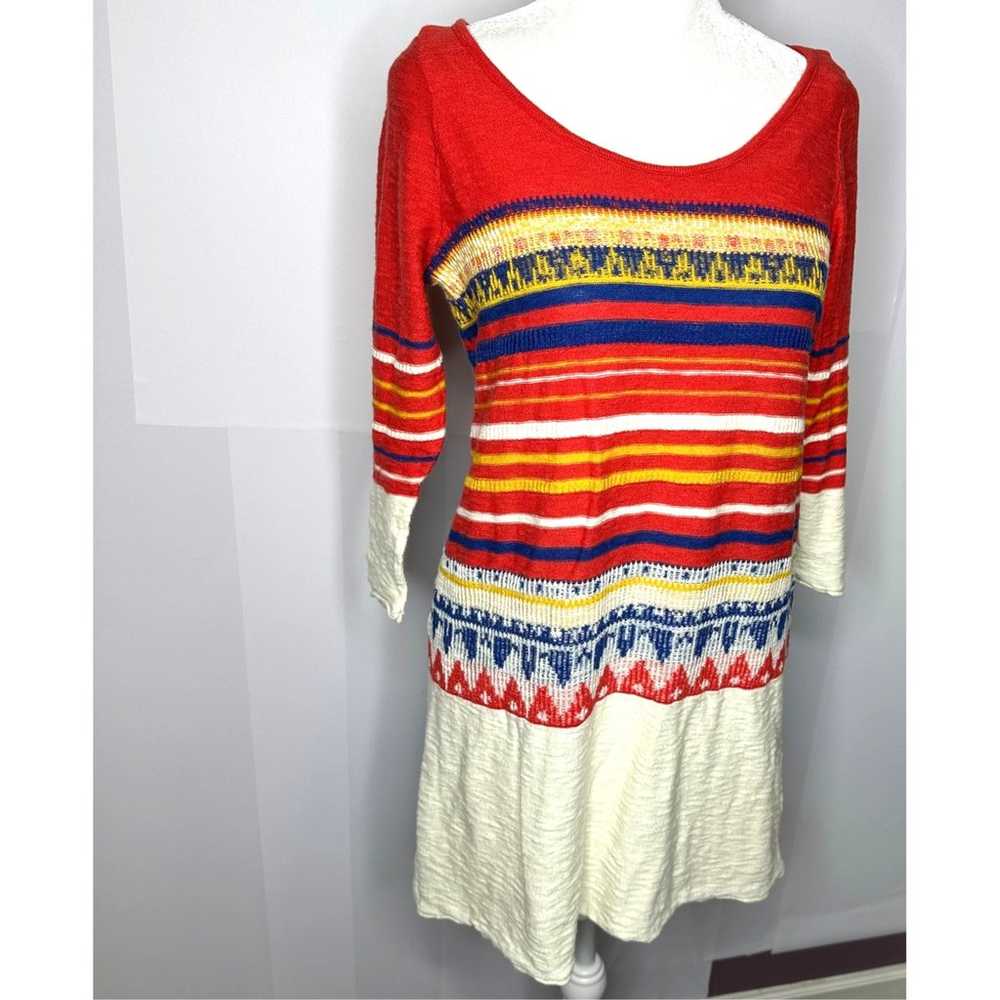 Free People Alpine Stripe Red Boho Aztec Long Sle… - image 5