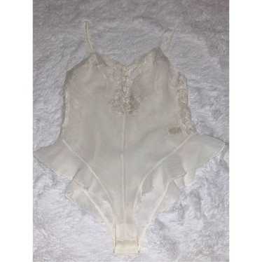 Vintage Delicates White Lace Teddy Bodysuit Small - image 1