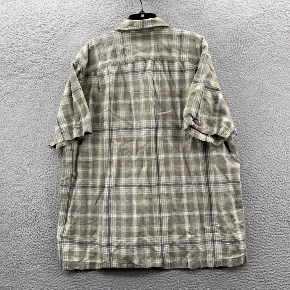 Gap Unique Mens Button Up Green Gray Plaid Linen … - image 2