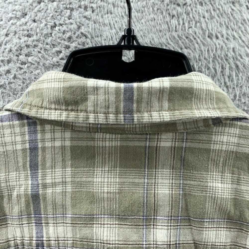 Gap Unique Mens Button Up Green Gray Plaid Linen … - image 6