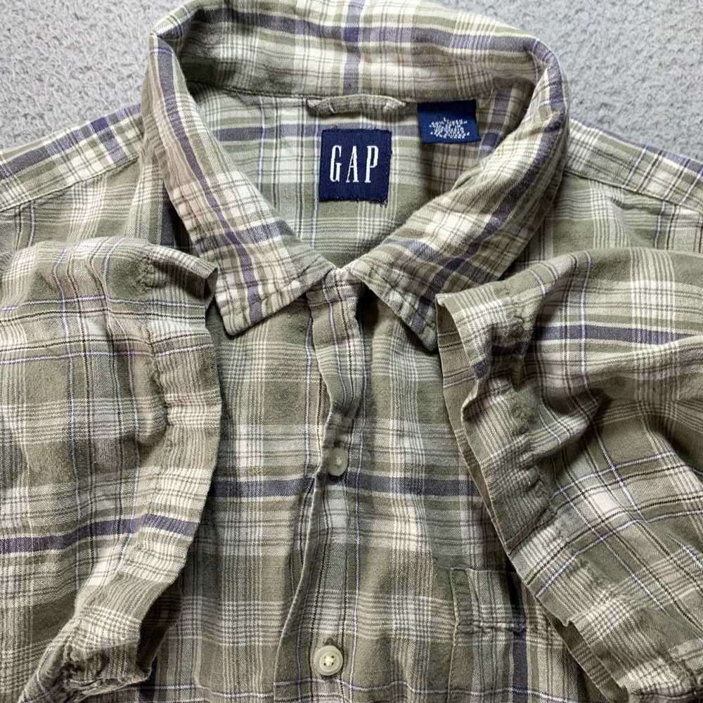 Gap Unique Mens Button Up Green Gray Plaid Linen … - image 8