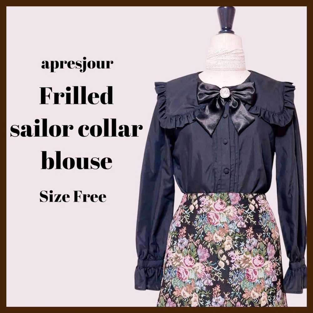 apresjour Frill Sailor Collar Blouse Black Free S… - image 1