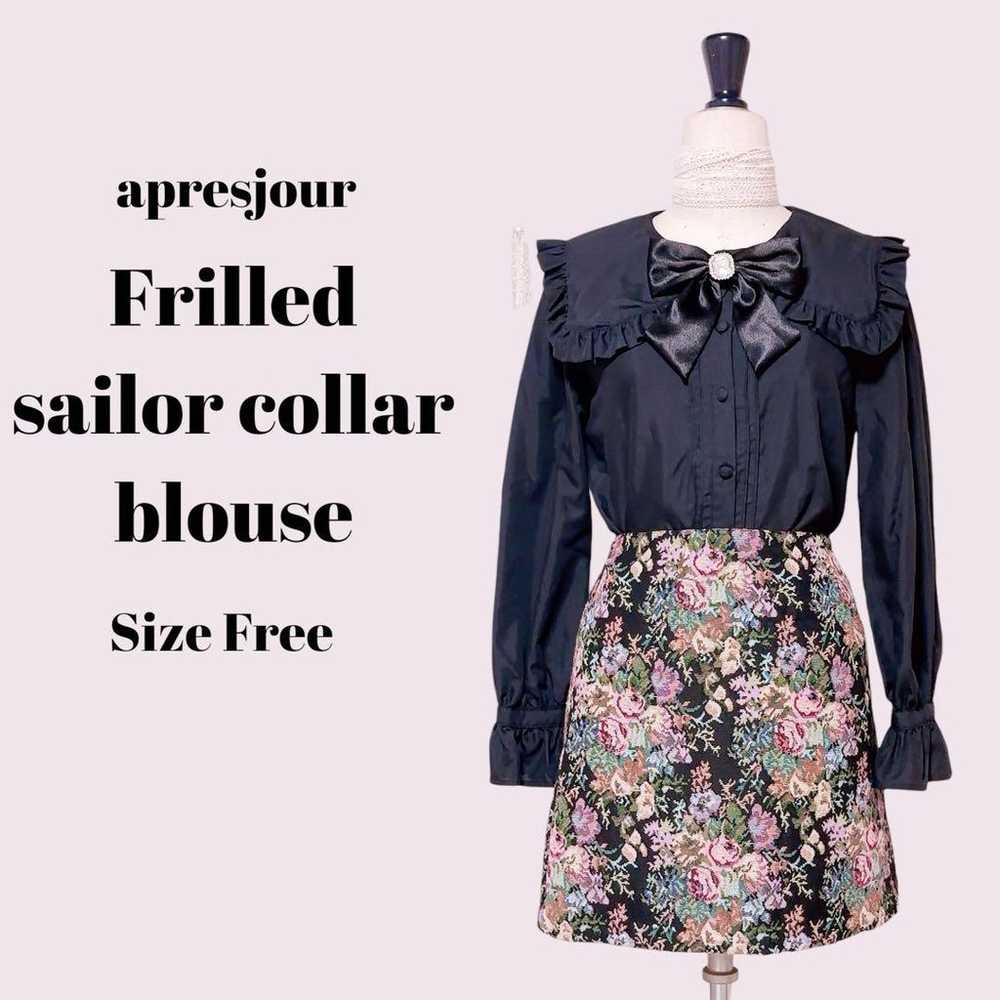 apresjour Frill Sailor Collar Blouse Black Free S… - image 2