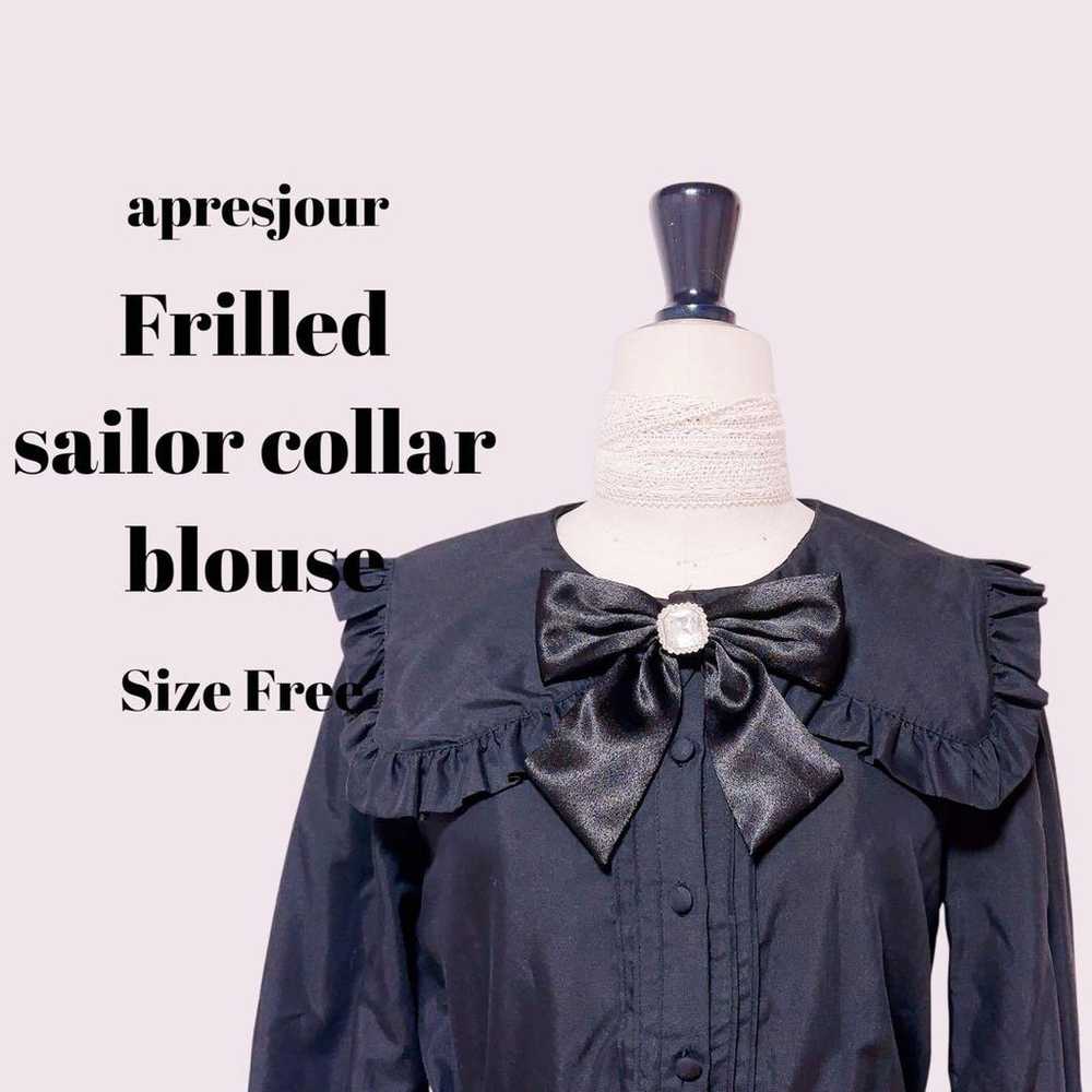 apresjour Frill Sailor Collar Blouse Black Free S… - image 3