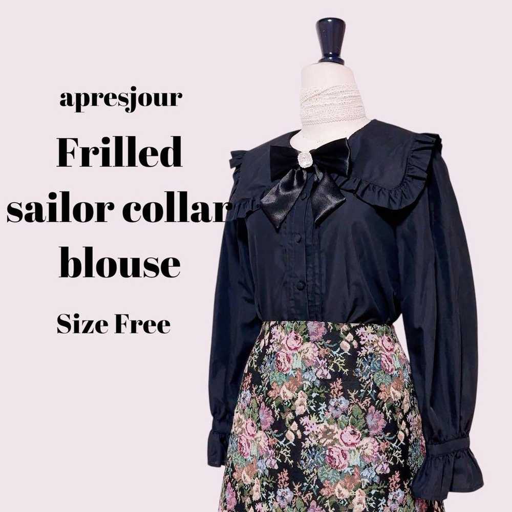 apresjour Frill Sailor Collar Blouse Black Free S… - image 4