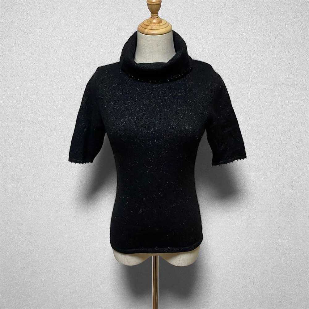 1333【MELUS】High Neck Knit Short Sleeve Knit Beads… - image 1