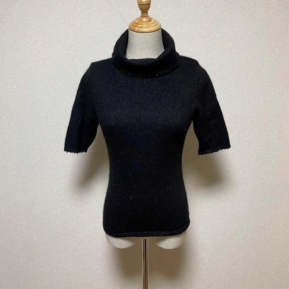 1333【MELUS】High Neck Knit Short Sleeve Knit Beads… - image 3