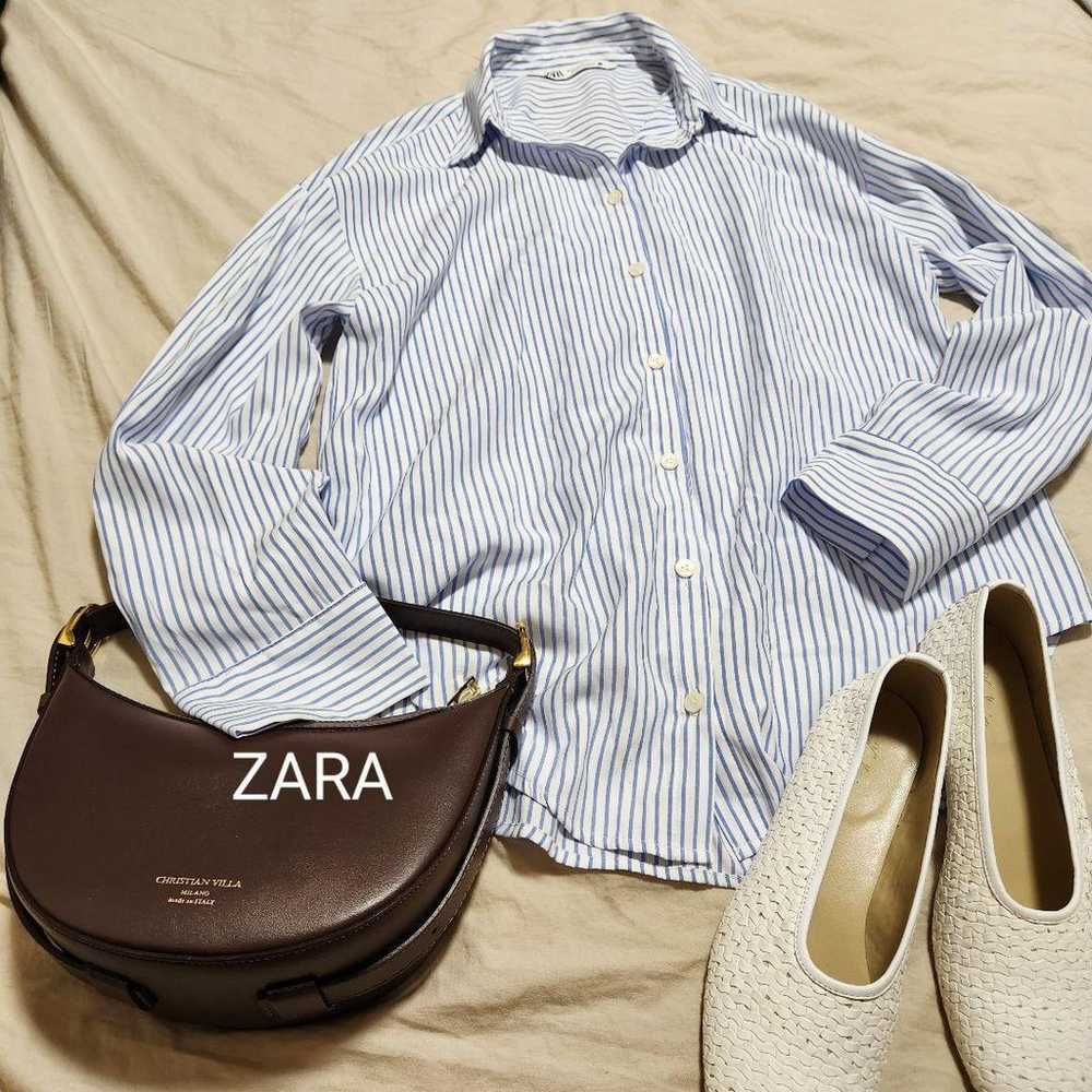 ZARA Striped Oversized Shirt Light Blue x White. - image 1