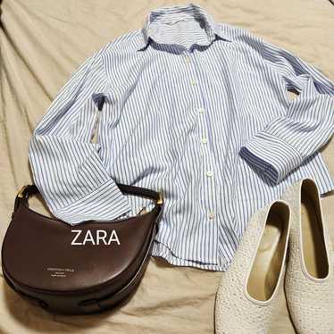 ZARA Striped Oversized Shirt Light Blue x White. - image 1