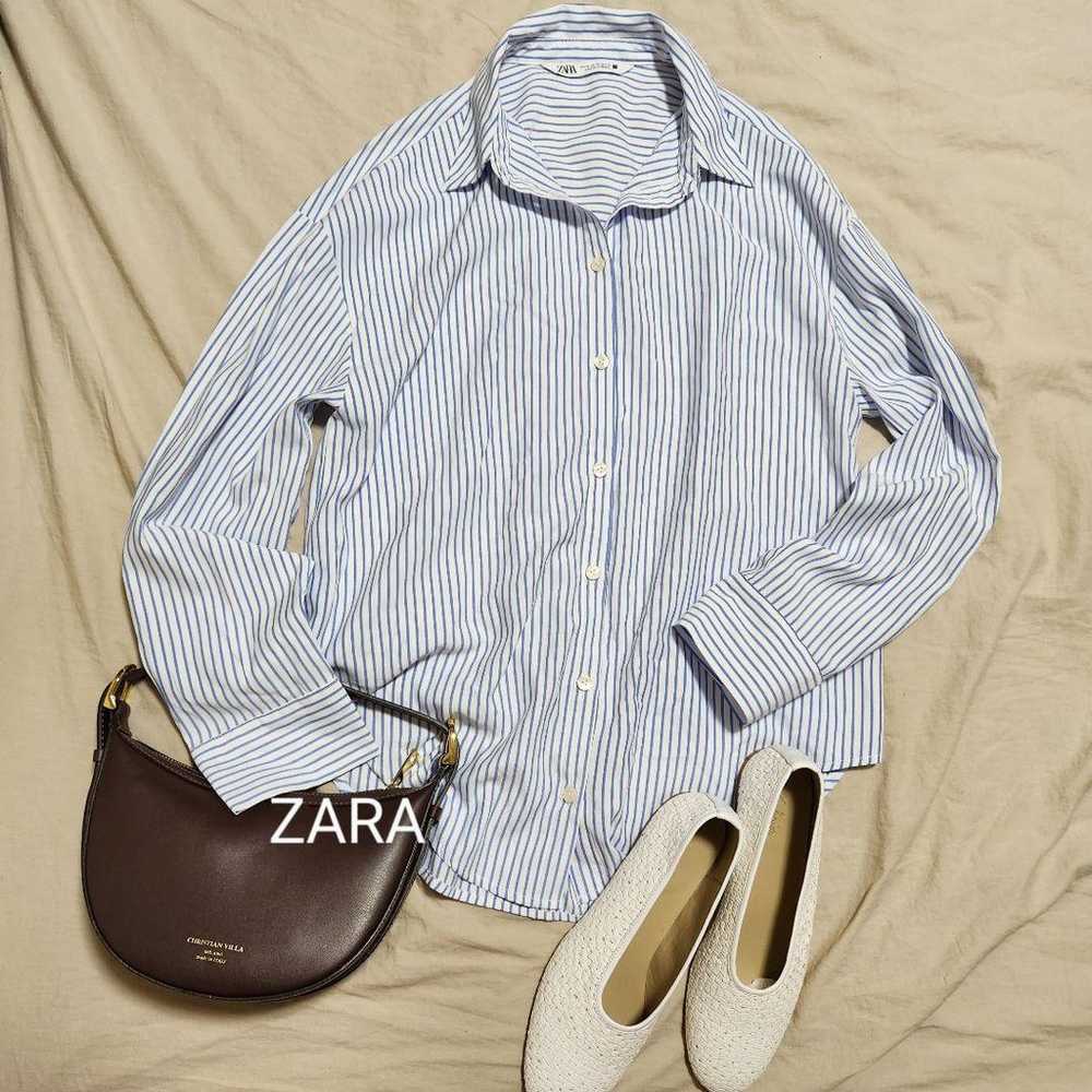 ZARA Striped Oversized Shirt Light Blue x White. - image 2