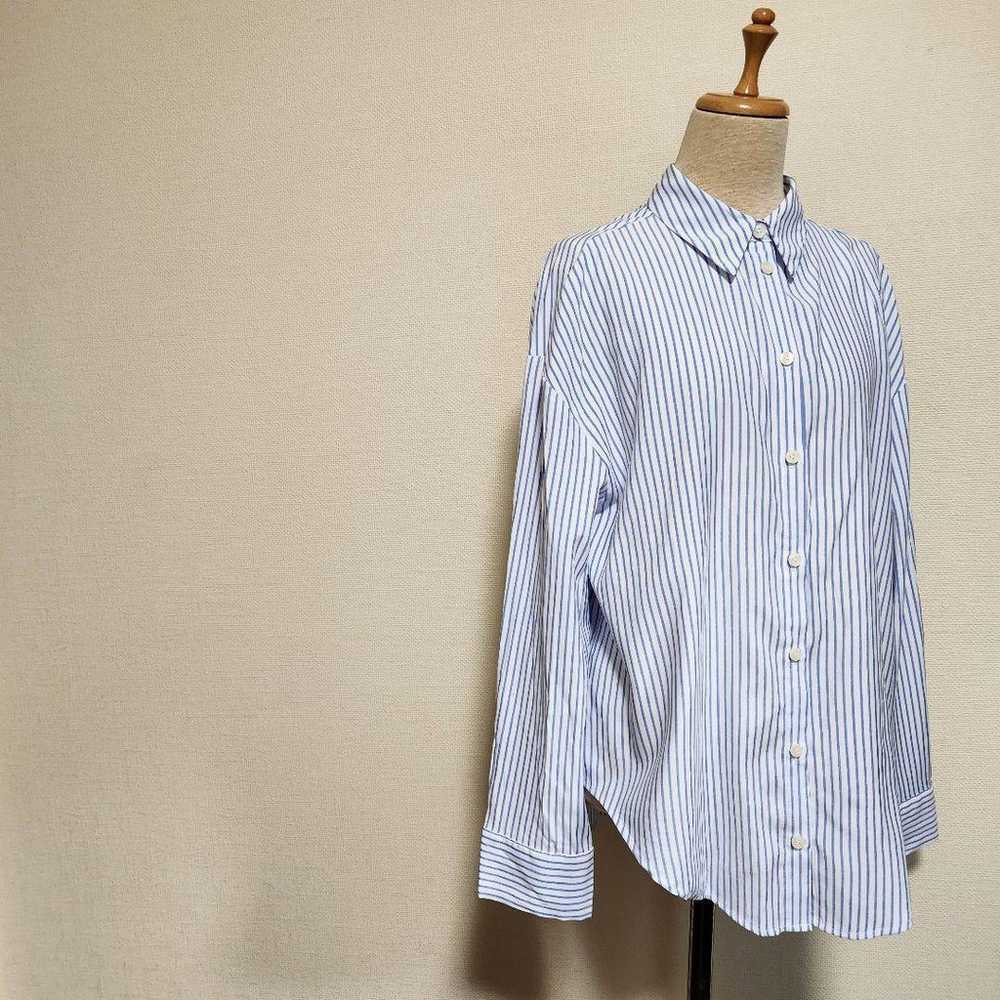 ZARA Striped Oversized Shirt Light Blue x White. - image 5