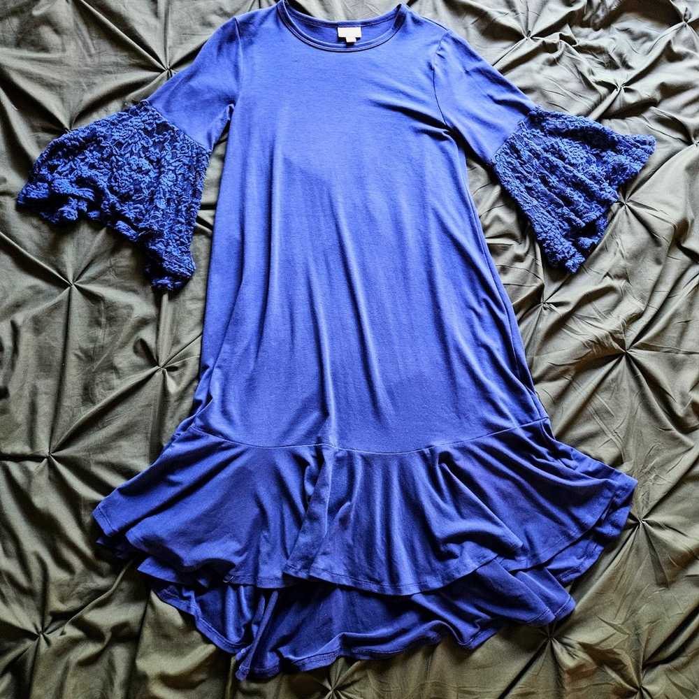 Beautiful boho blue dress lace sleeves LuLaRoe Ma… - image 2