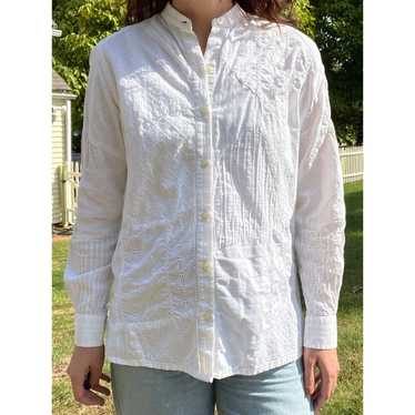 Vintage White Patchwork Eyelet Button Front Blouse - image 1