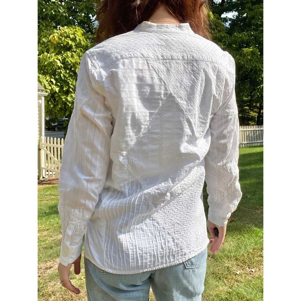 Vintage White Patchwork Eyelet Button Front Blouse - image 3