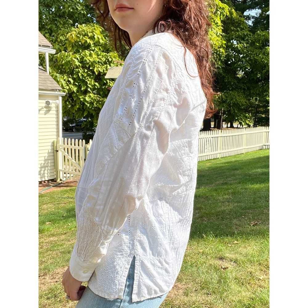 Vintage White Patchwork Eyelet Button Front Blouse - image 4